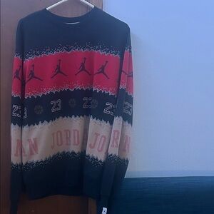 Jordan Men's Black, Red, and Tan Crewneck Sweater